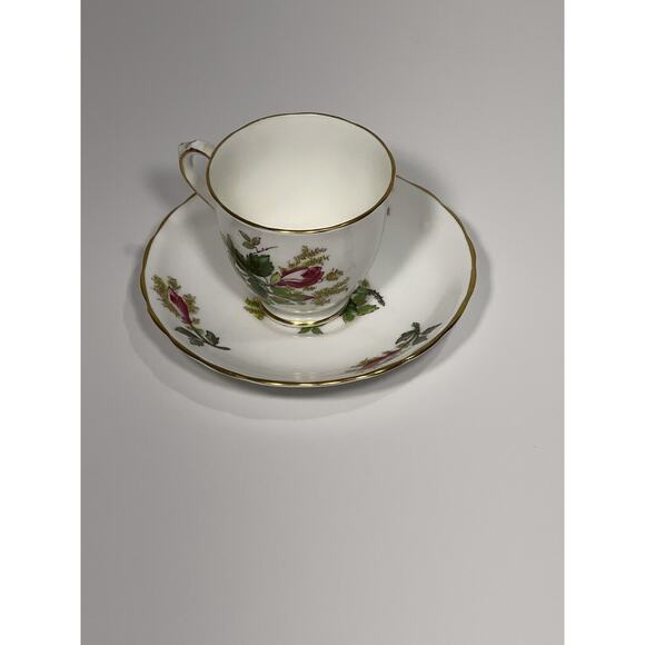 Vintage Royal Chelsea Fine Bone China England Moss Rose Demitasse Teacup Saucer - Picture 3 of 10